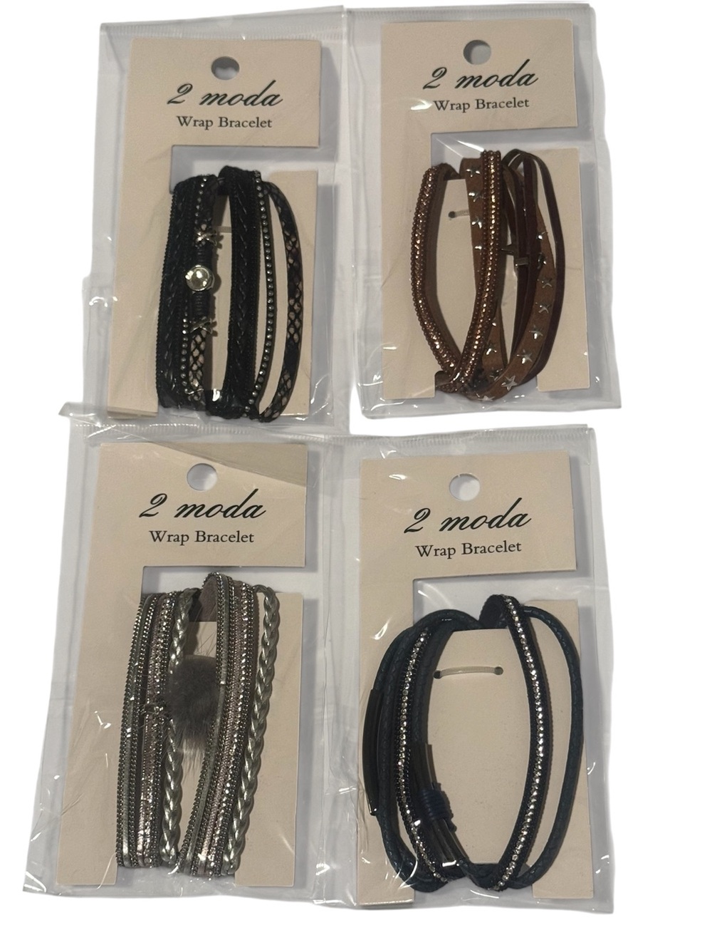 2- Moda Wrap Bracelet Set in Black, Brown, Silver, Gray ( 4 sets ) NWT